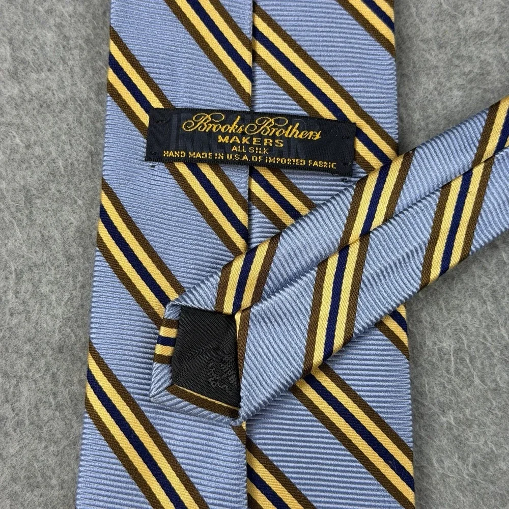 Vintage Brooks Brothers Makers Silk Tie Blue Gold Regimental Stripe USA 59x3.6